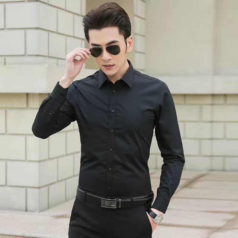 White Shirt Men's Long-sleeved Slim-fit Spring and Autumn Korean Fashionable Men's Business Short-sleeved Shirt All-match Solid Color Handsome