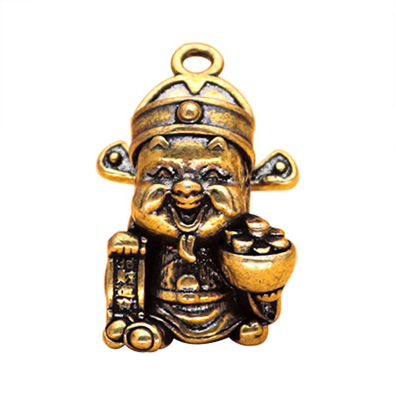 Colorful God of Wealth Keychain Pendant Brass Nafu Lucky Car diy Handmade New Year's Day Gift Wholesale
