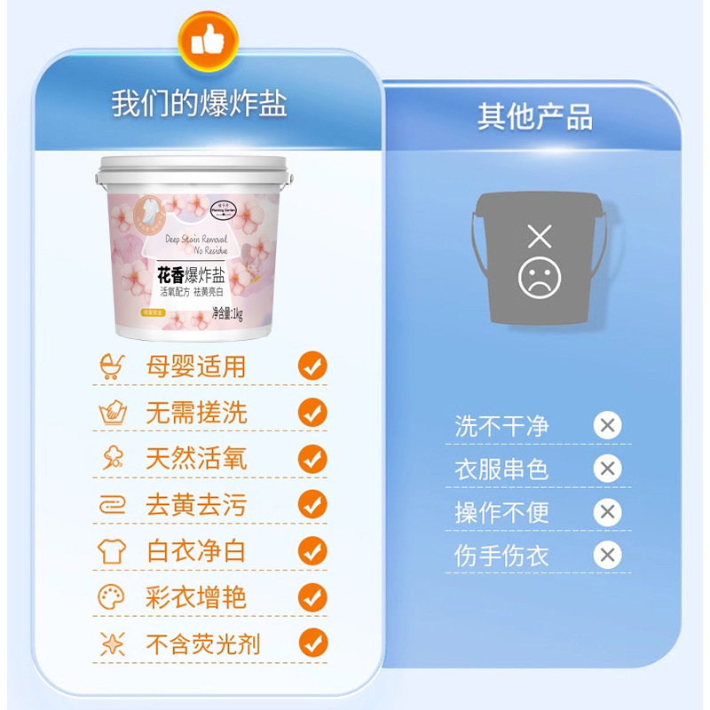 Floral Explosive Salt Decontamination, Strong Oil Removal, Infant Laundry Detergent, Powerful Decontamination, Whitening and Yellowing Cold Water Explosive Salt