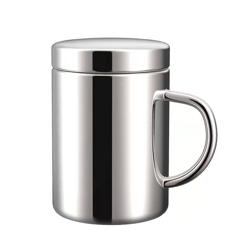 304 Stainless Steel Double-Layer Insulated Water Cup, Insulated Tea Cup with Lid, Double-Layer Handle Cup, Drinking Cup, Mug