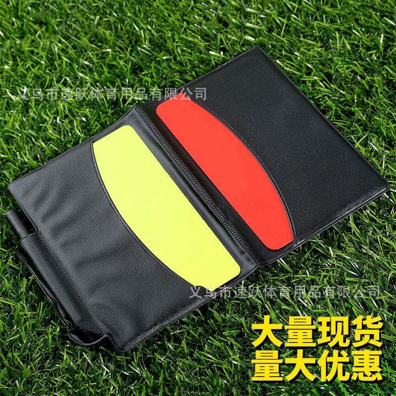 Прямые продажи завода Футбольный красный и желтый карточный журнал Красная и желтая карточка Судейские принадлежности с кожаным чехлом Оптовая продажа карандашей