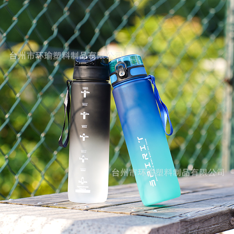 1L Gradient Color Water Cup Large Capacity Plastic Cup Leak-Proof Portable Direct Drinking Space Cup with Scale Fitness Sports Water Cup