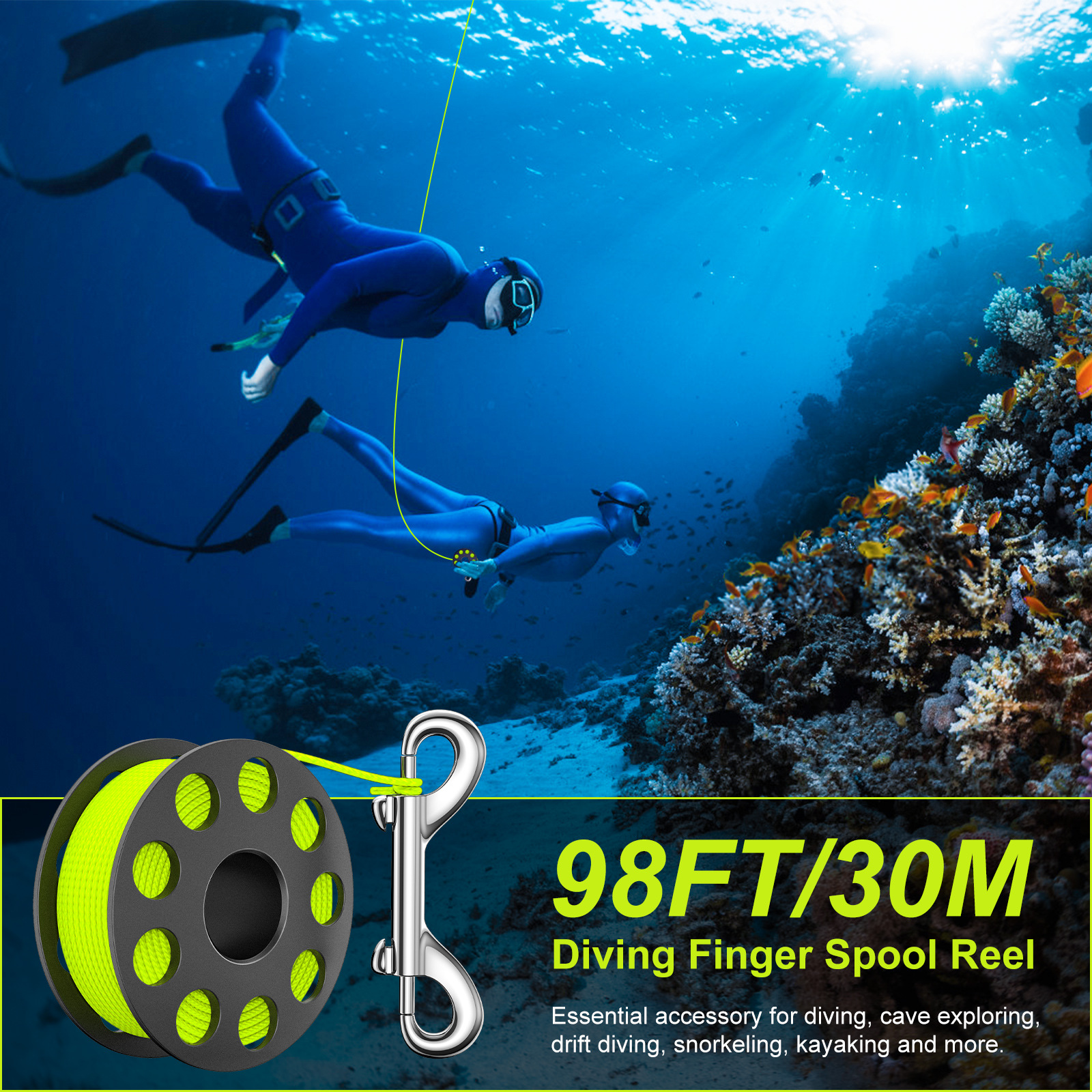 Diving reel with stainless steel double-head hook buoy coil 30 m nylon rope plastic reel like pull diving accessories
