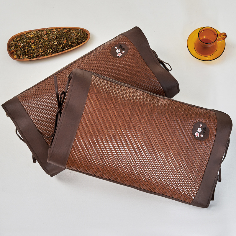 Summer Pillow Made of Wild Mountain Vine Pe Rattan Cooling Pillow, King Vine Summer Cooling Pillow, Tea Leaf Rattan Woven Single Household Pillow with Jasmine Tea Scent