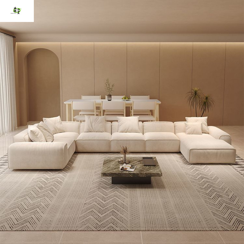 Кремовый угловой диван, кофейный столик, большой черный диван, комбинация с шезлонгом, мебель для гостиной