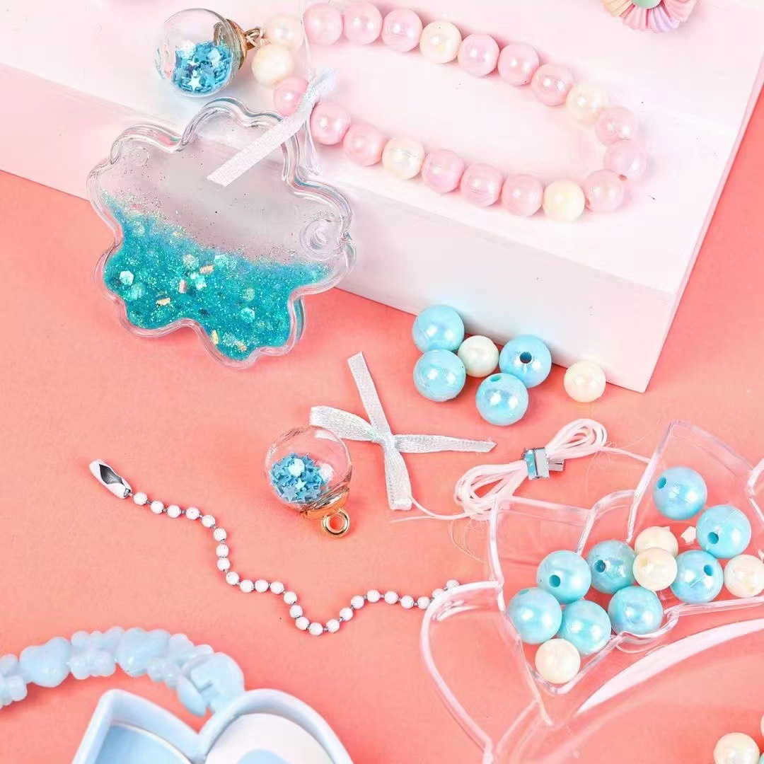 Portable box cat quicksand Goka beaded necklace suit children's handmade necklace bracelet beaded toy with pendant