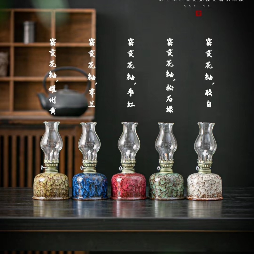 Ceramic Butter Lamp Camping Atmosphere Lamp Home Antique Small Oil Lamp Long Bright Lamp Buddha Ornaments Tea Room Gifts