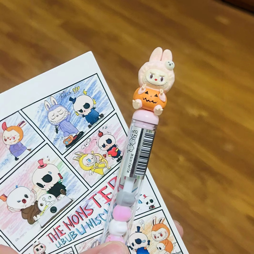 Labubu Labubu Flocking Cute Grain String Music Gel Pen Cute Student Pen Creative Diy Pen Gel Pen