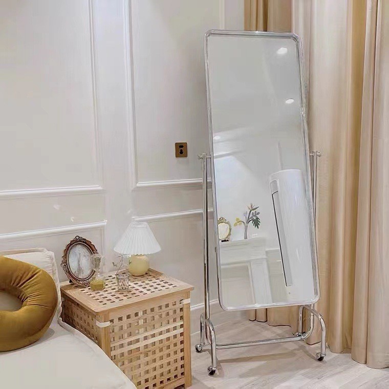 Stainless Steel Full-length Mirror Clothing Store Mirror Fitting Mirror Movable Mirror Full-body Dressed Mirror Floor Mirror Household Style