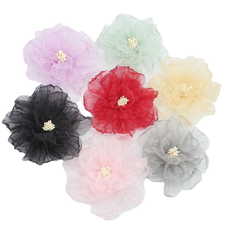 New DIY Snow Gauze Hand-Fired Edge Flower Roasted Edge Flower Organza Peony Flower Heart Corsage Shoes and Hat Accessories Flower 9cm