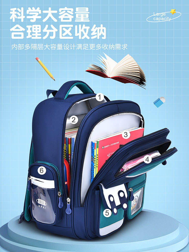 Primary School Schoolbag Children's 1-3-6 Grade Backpack Water-repellent Large Capacity Sandwich Oxford Cloth Backpack