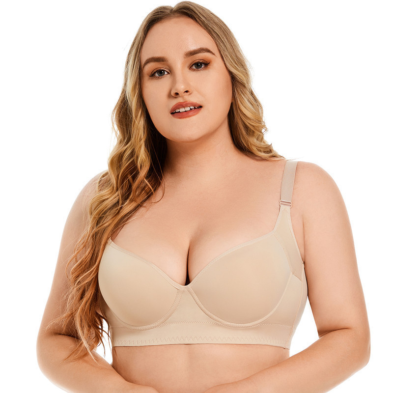 Cross-border plus size smooth seamless underwear memory steel ring gathered accessory breast anti-sagging sports bra deep V bra
