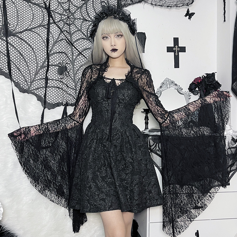 XY22128 European and American temperament dark small waistcoat women's sexy thin cos horn sleeve lace small cardigan