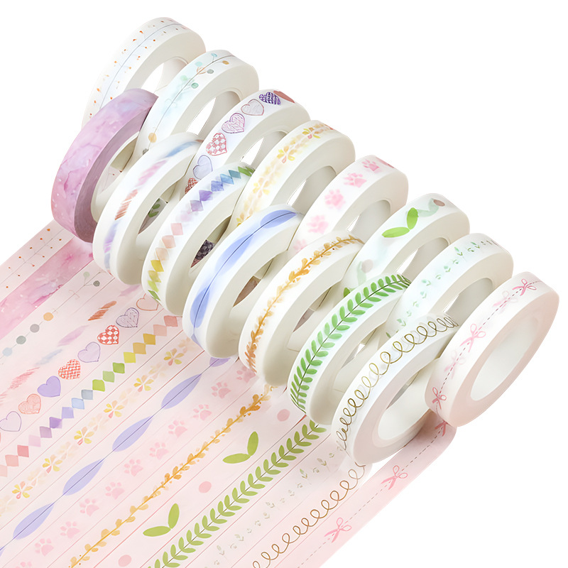 15 Japanese-Style Hand-Tearable Washi Tapes 0.8cm DIY Planner Creative Divider Thin Washi Tape Tearable