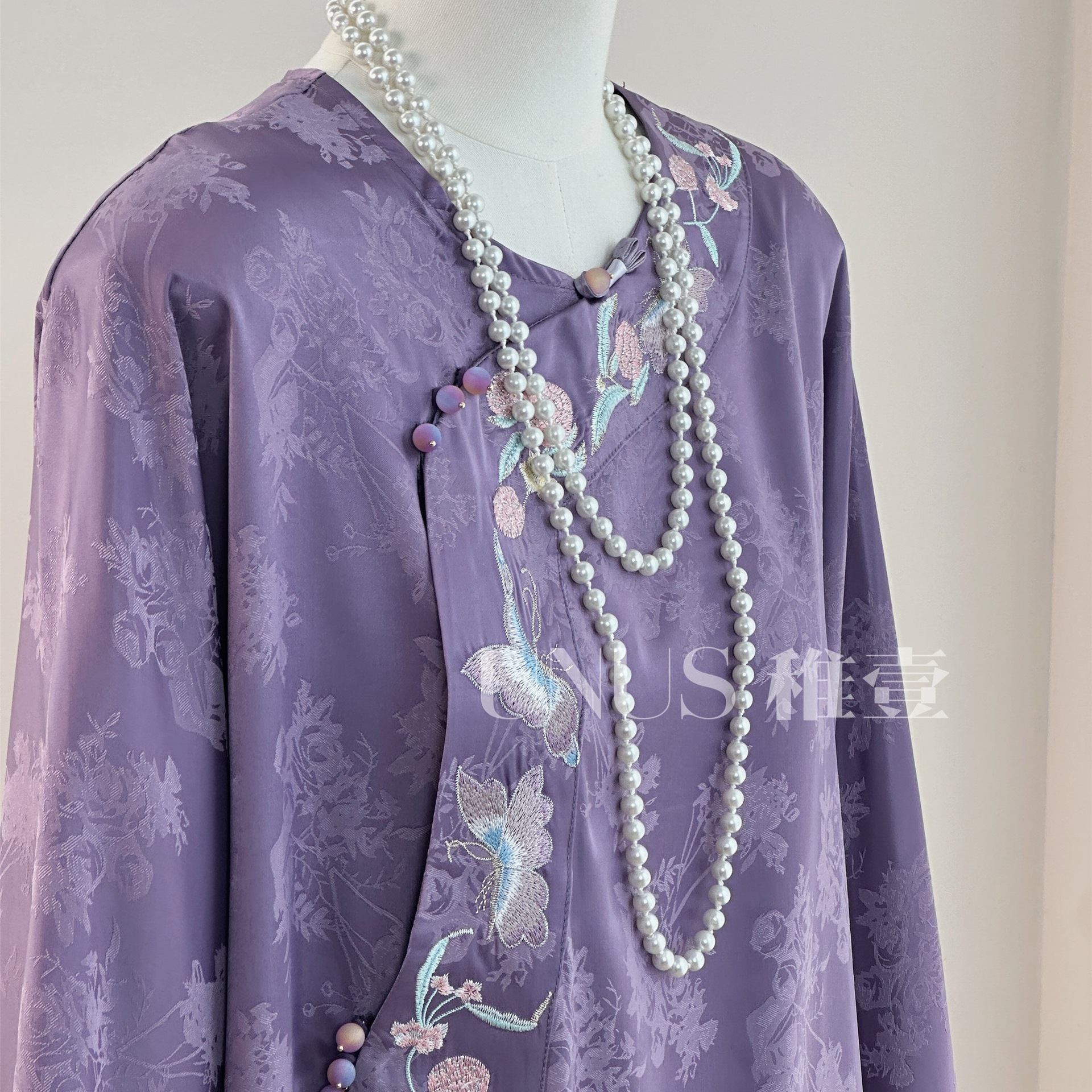 UNUS Zhiyi Heavy Industry Embroidered Tang Dress Shirt Slant Front Base Top New Chinese Style National Style Small Shirt Purple Top