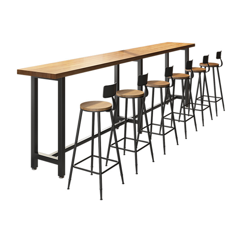 Modern Solid Wood Bar Table and Chair Combination Commercial Milk Tea Shop Wall Long Bar High Table Bar Cafe Bar Counter