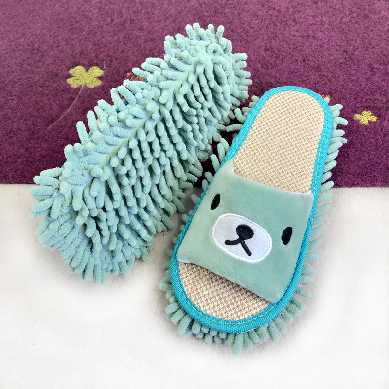 Can set logo cartoon embroidery embroidery figure wood floor lazy mop slippers sweeping cloth slippers