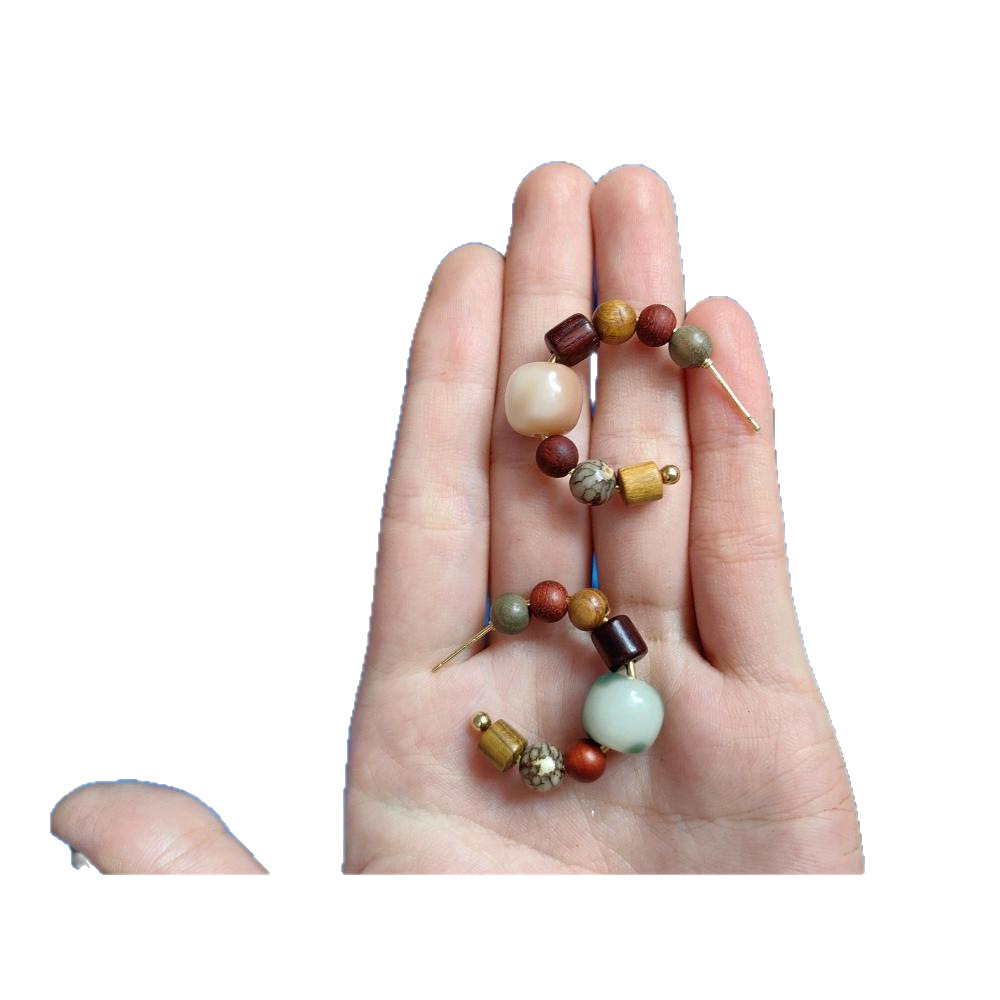 Natural Museum Original Design Trendy Earrings Vintage Natural Stone Sandalwood Bodhi 14K Gold Retro Women's Earrings