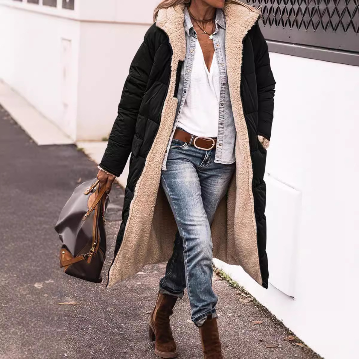 Однотонная хлопковая куртка с капюшоном 2024 года, длинный рукав, двусторонняя носка, облегающая элегантная кардиган-куртка