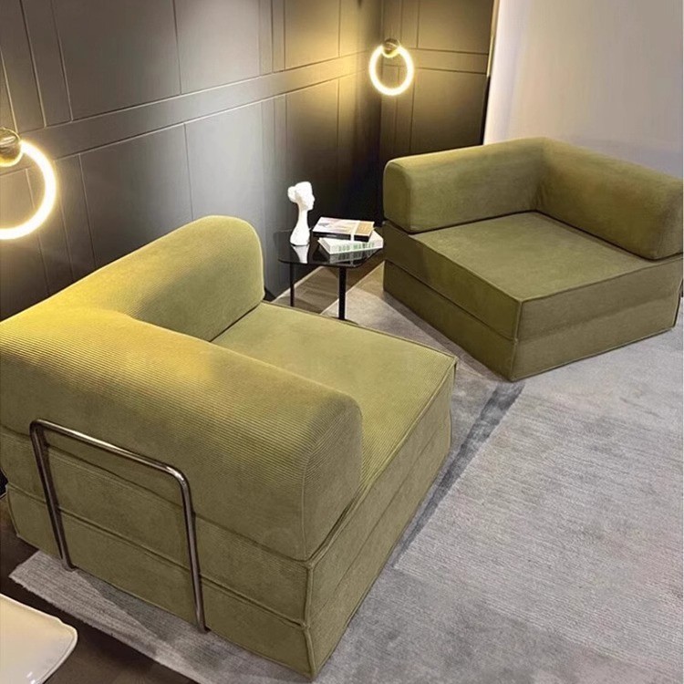 Antique Fabric Sofa Module Small Apartment Living Room Double Three-Person Straight-Row Retro Folding Dual-Use Pudding Sofa Bed