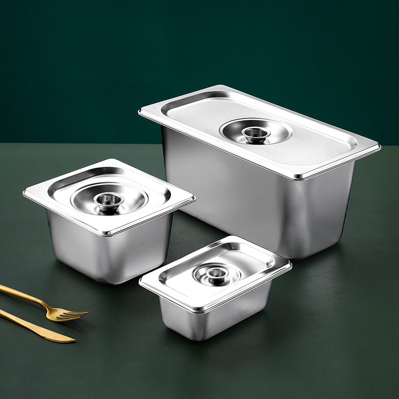 Stainless Steel Square Basin Portion Basin with Lid Fast Food Truck Vegetable Serving Basin Milk Tea Shop Small Ingredient Basin Spicy Hot Pot Serving Basin