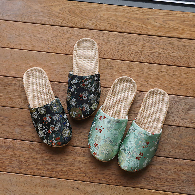 Cross-border Spring and Autumn Fabric Slippers Baotou Women's Home Indoor Non-slip Cotton and linen Cloth Sandals for Four Seasons