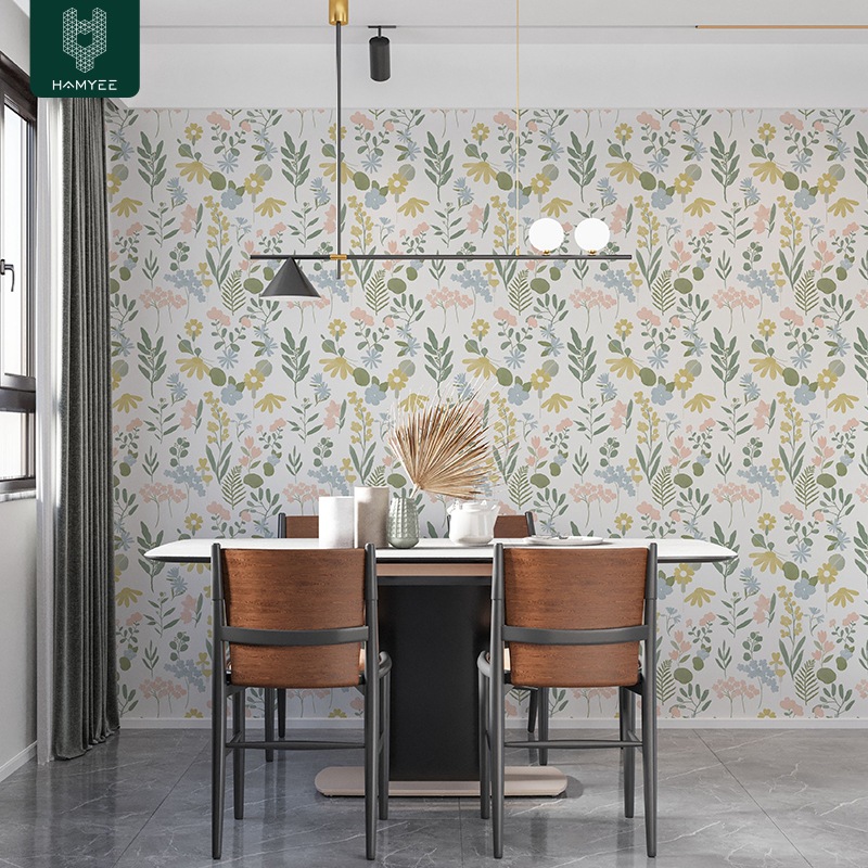 Dormitory stickers wardrobe ugly flower green plant wallpaper self-adhesive hotel bedroom wallpaper thickened waterproof wall cloth self-adhesive