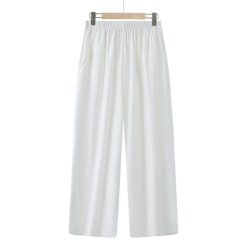 Grandma Cotton and Linen Women's Pants Summer Thin Mom Pants Linen Casual Pants Summer Large Size Loose Nine-Point Wide Leg Pants