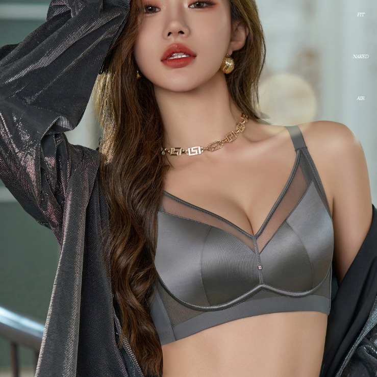 French-style Satin Mesh Medium-thick Cup Bra Women's Mulberry Silk Non-steel Ring Gathering Lace Top Top High-grade Red Underwear