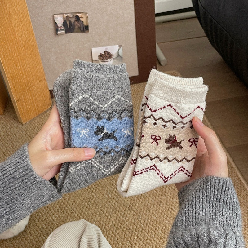 Wool Fairland Socks Women's Mid-Autumn and Winter Thickened Cashmere Cute Cartoon Puppy Vintage Pile Socks