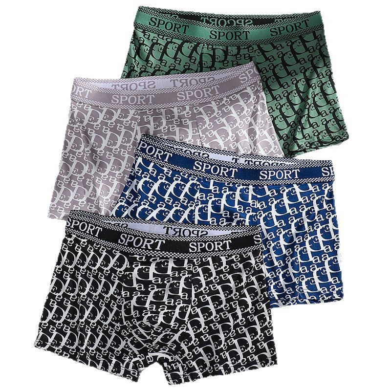 Cross-border men's boxer pants letter breathable comfortable loose thin underwear men's plus size boxer pants factory outlet