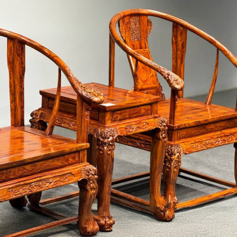 Hainan Huanghuali Wood Tiger-Leg Imperial Palace Chair Three-Piece Set, Ming and Qing Dynasty Imperial Palace Circle Chair Furniture, Antique-Style Backrest Chair, New Chinese Style