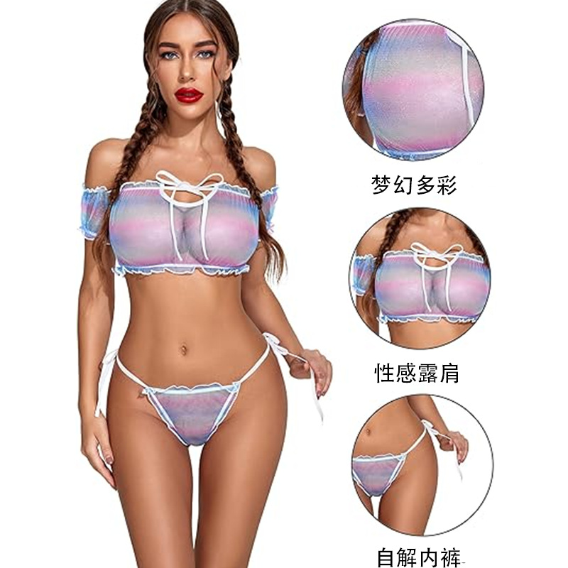 Cross-border Foreign Trade Summer Sexy Lingerie Chest Wrapped Underwear suit One-word Shoulder Strap Mesh Lingerie suit