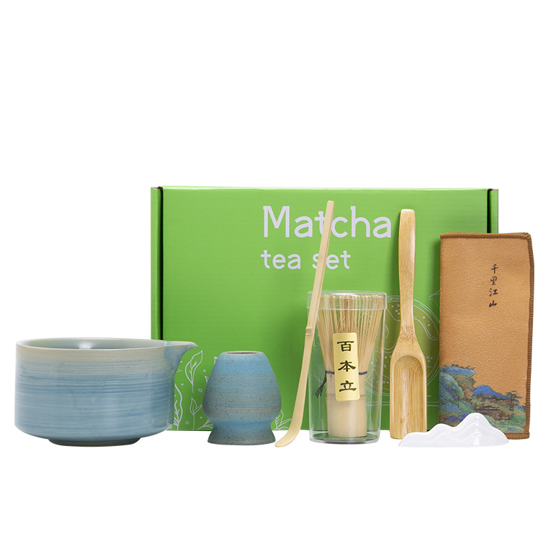 Japanese-Style Matcha Bowl with Spout, Ceramic Tea Whisk, Matcha Brush, Song Dynasty Tea Art Set