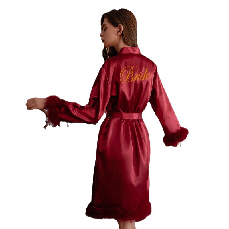 Bride Bridal Gown Morning Gown Women Feather Nightgown Wedding Makeup Bridesmaid Group Wedding Kimono Sade Bathrobe