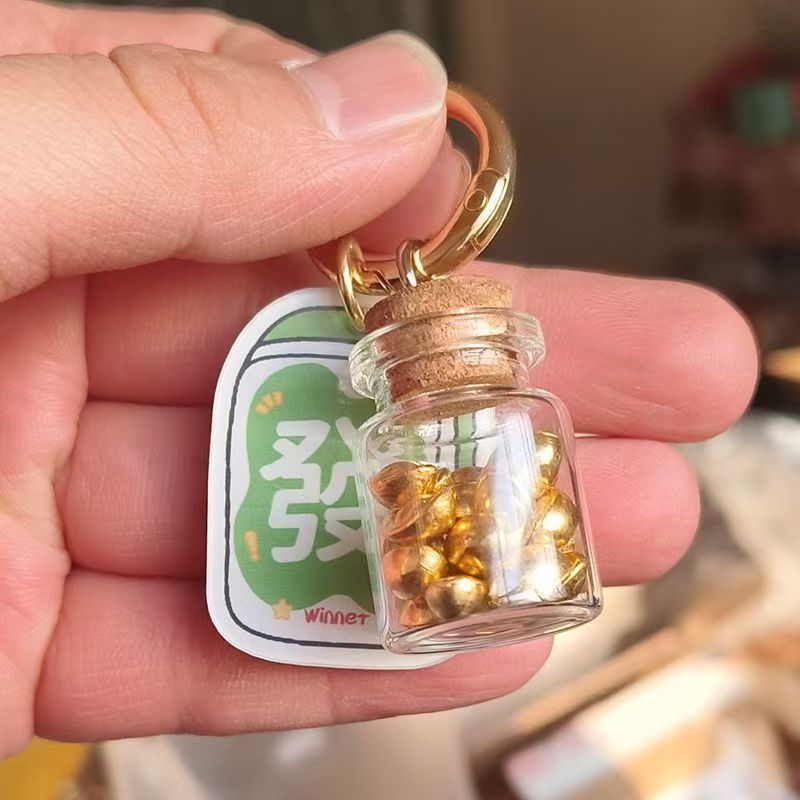 Cartoon Mahjong Double-Sided Character Keychain Pendant for Wealth and Prosperity, Mahjong Character Ingot Bottle Bag Pendant