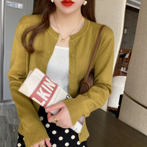 Cardigan Knitted Jacket Women's Spring and Autum Outer Thin Sweater Autum 2025 New Black Long-Sleeved Autum and Winter Top