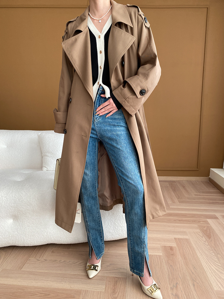 Sinan Quiet Luxury Old Money Style No-Iron Anti-Wrinkle Double-Breasted Windbreaker Jacket 2025 Autumn/Winter New Model Sn5195