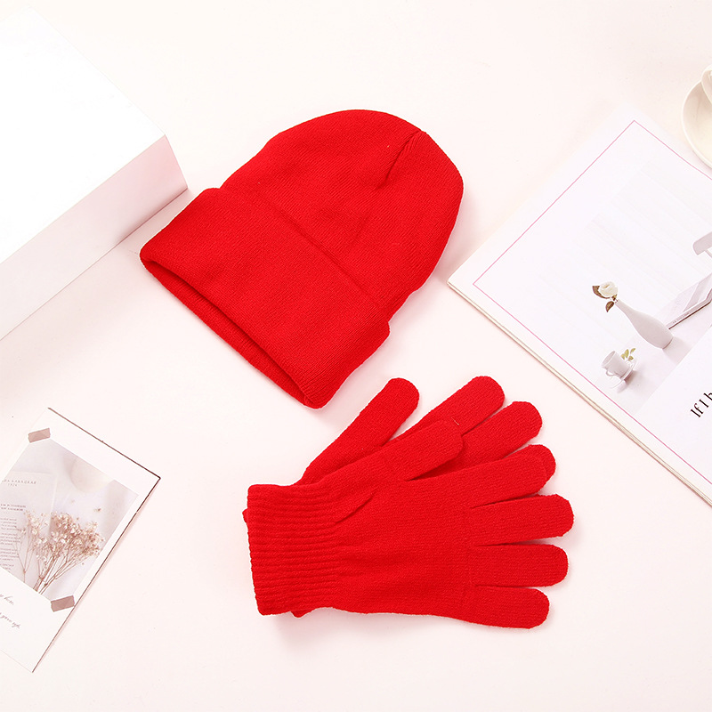 Beanies Adult Knitted Gloves Hat Men's and Women's Solid Color Knitted Hat Wool Knitted Gloves Hat in stock