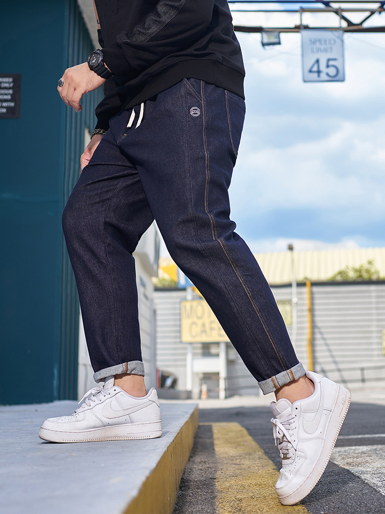 Z0302 | Trendy brand plus size bottom fat pants 2023 autumn new classic casual all-match embroidered jeans for men