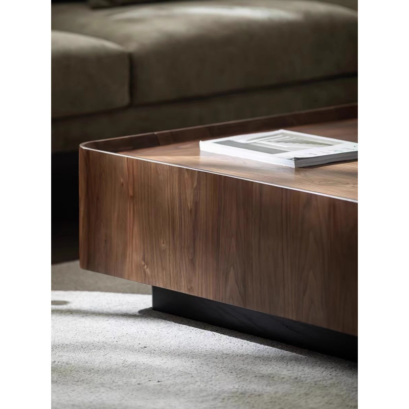 Italian Minimalist Small Apartment Wabi-Sabi Style Light Luxury Modern Living Room Walnut Color Square Internet Celebrity Storage Solid Wood Coffee Table