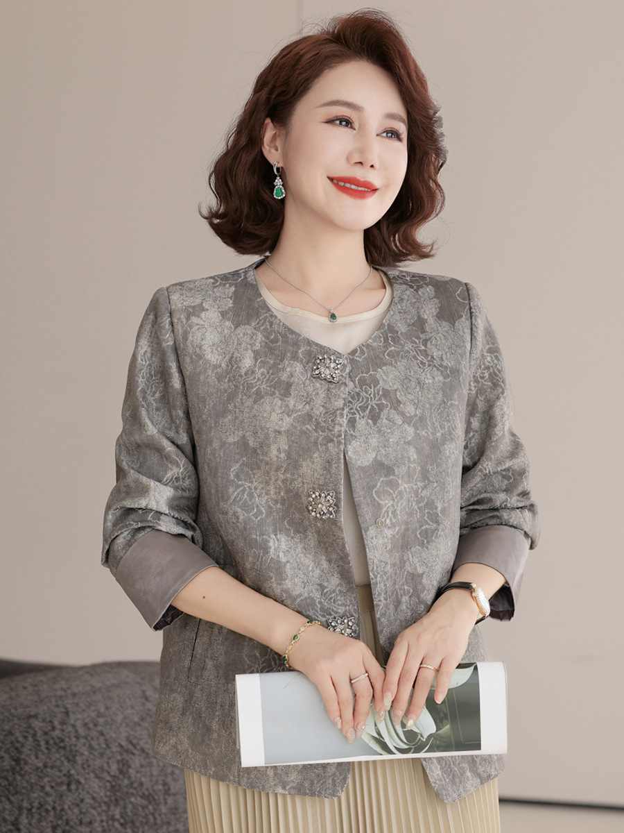 New Chinese Style Mother's Spring Jacquard Jacket Western Style New Style Lady plus size Middle-aged and Elderly Women's Spring National Style Top