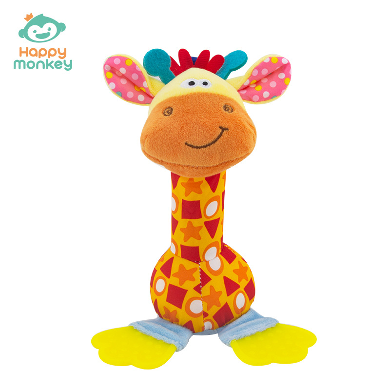 Happy Monkey Baby Teether Hand Rattle Plush Toy Can Chew and Soothe Baby Newborn Toy
