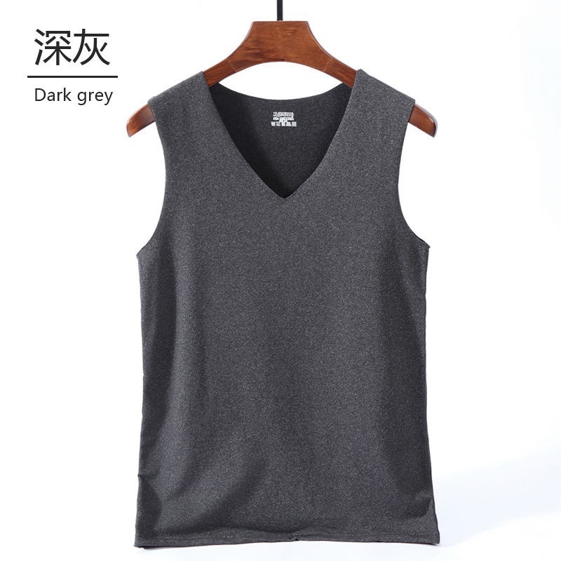 Men's V Neck Seamless Thermal Vest Top Fleece-Lined Thickeneded Milk Silk Elastic Wide Shoulder Brushed Vest Bottoming Shirt