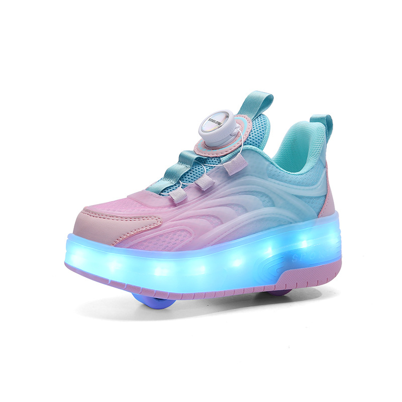 Cross-border heyday shoes manufacturers wholesale rechargeable luminous shoes LED lights children adult roller skates with wheels rotating buttons