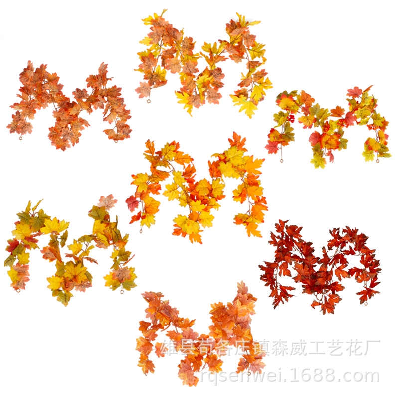 Halloween Autumn Hanging Decoration Simulation Maple Leaf Rattan Christmas Rattan Decoration Home Wall Hanging Maple Leaf Rattan