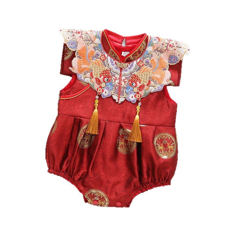 Summer Baby Tang Suit Year-old Dress Baby Girl's Chinese Style Crown Dress Year-old Birthday Banquet Dress Guofeng Cloud Shoulder Climbing Dress