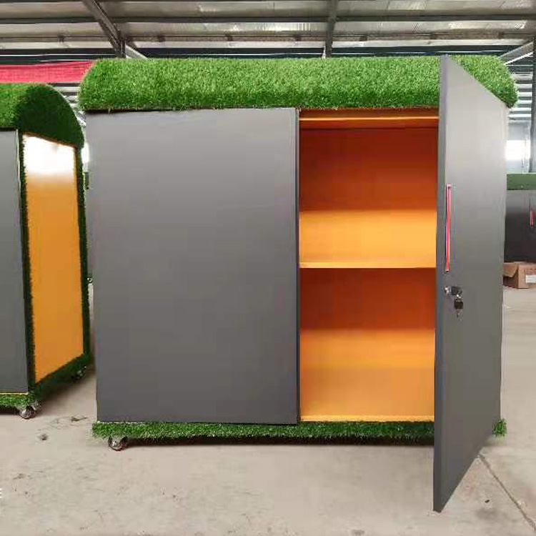 Kindergarten Graffiti Cabinet, School Outdoor Toy Storage Cabinet with Lock, Sun Protection, Art Multi-Functional Storage Cabinet for Children