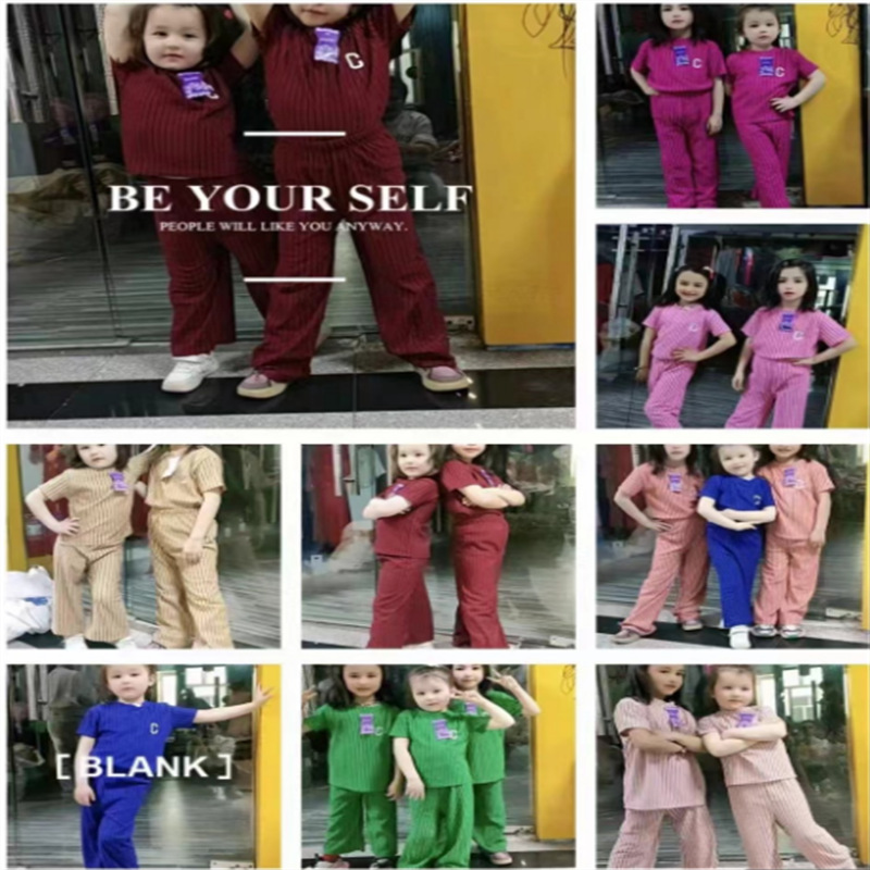 Children's summer new solid color short sleeve suit Korean leisure home clothes suit boys and girls clothes wholesale