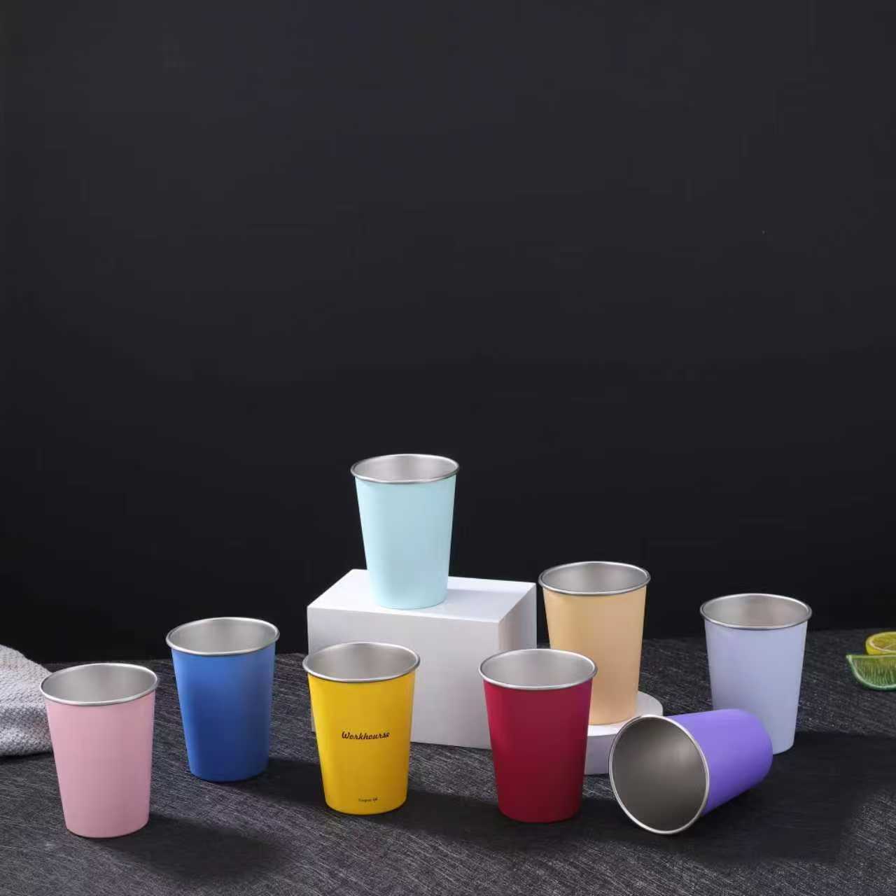 304 Stainless Steel Straight Drinking Cup Stackable Outdoor Camping Style Beer Cup Single Layer Rolled Edge Car Stainless Steel Paper Cup